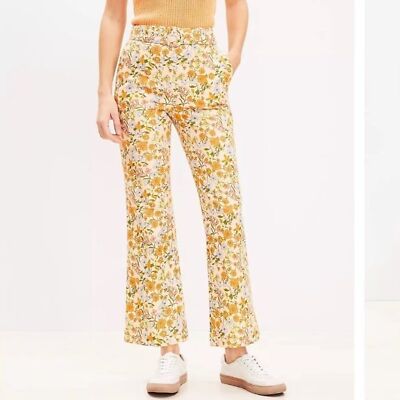 Loft Petite Belted Sutton Kick Crop Pants in Floral Women s 8P Retro Soft Spring