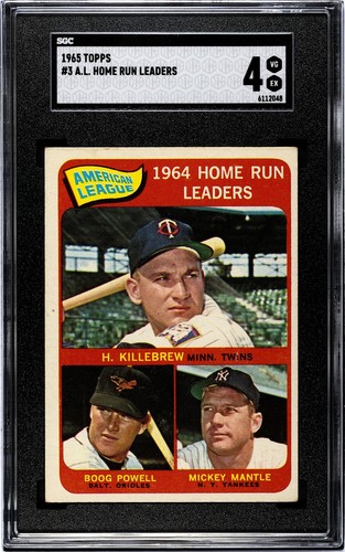 1965 Topps AL Home Run Leaders #3- Mickey Mantle Harmon Killebrew - SGC 4 no PSA