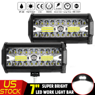 2x Tri Row 7Inch 480W Led Work Light Bar SPOT Offroad Driving 4WD Truck ATV 6''