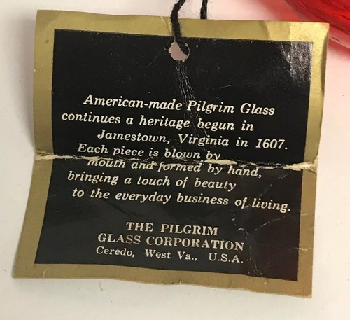 Pilgrim Glass Red Orange Crackle Glass Left Handed Mini Pitcher Creamer Tags - Picture 9 of 10