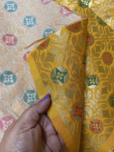 Banarasi brocade silk dress craft clothing drapery SEWING fabric BTY YELLOW GOLD - Picture 9 of 11
