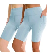 APEXUP Women's Spun Sugar Yoga Shorts 2 Pack 8" High Waist Spandex Size XXL