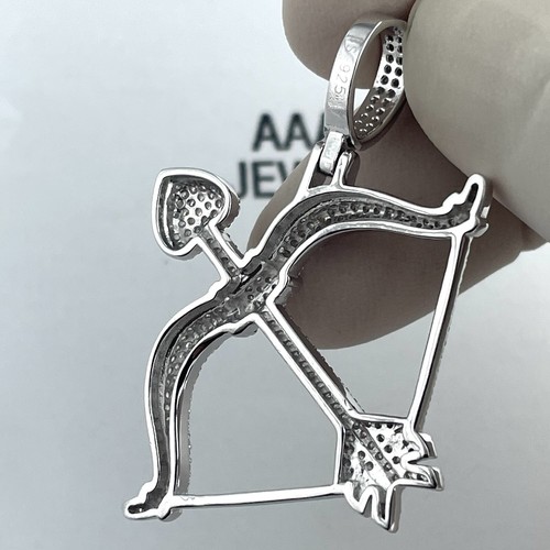 925 Solid Sterling Silver Cubic Zirconia Bow Arrow Pendant - Picture 3 of 4
