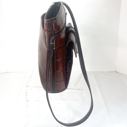 Brighton Shoulder Bag brown croc embossed 10" long 9" tall 11.5" across top - Picture 4 of 11