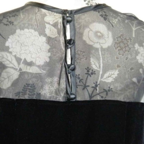 Abito vintage Jeffrey & Dara velluto illusione donna 14 nero maglia raso orlo LBD - Foto 4 di 6