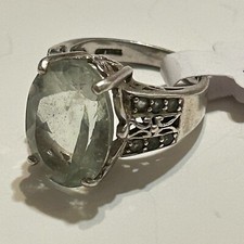 Vintage Sterling Silver Ring Size 7.5 Faceted Light Green Gemstone