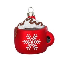 Christbaumschmuck Glas 6,5cm Kakaotasse Figur Handbemalt Weihnachten Tasse Rot