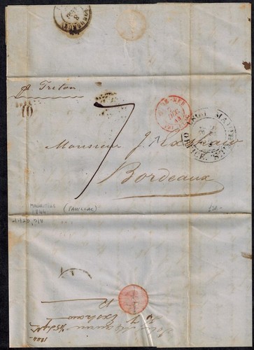 Mauritius 1845 Vorstempel vollständiger Brief mit seltenem blauen Reunion St. Denis-Empfänger - Bild 6 von 11
