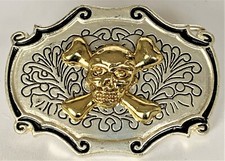 BELT BUCKLES 3D Skull  Crossbones Scroll Distressed Silver Gold Black Goth NWOT