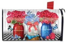Red White And Blue Jars Patriotic Large Magnetic Mailbox Cover Floral Oversized