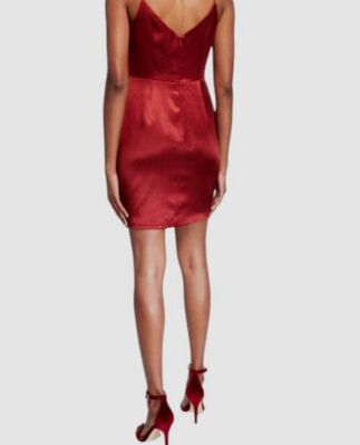 $245 Aidan Mattox Women's Red Liquid Satin Fringe Faux Wrap Dress Size 12 |  eBay