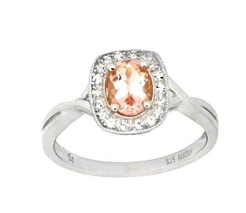 Natürlicher Morganit Ovalschliff Rosa Farbe & Weißer Topas 925 Sterling Silber Ring  - Bild 1 von 4