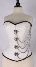 White Brocade Clasp Lock Real Steel Bones Lace up Back Full Bust Corset M