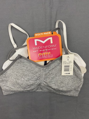 Maidenform Girls' 2pk Seamfree Strappy Ruched Crop Bras White/Gray 6-6x 28A NEW - Picture 2 of 10