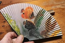 Lot of 3 Vtg. Hand Fans Paper Folding Fish, Boat, Floral Themes - China - CvK1