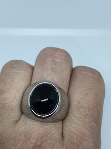 Vintage Silver Stainless Steel Size 10 Men S Genuine Black Onyx Ring Ebay