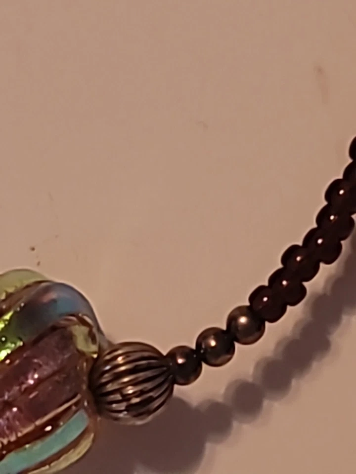 Collar artesanal de plata de ley 925 y vidrio murano arco iris cuentas 18" Foto 4 de 4