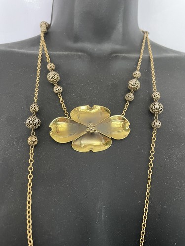 "Collar colgante cadena Art Deco estación de cuentas bola filigrana oro Vermeil de colección 58""" - Imagen 4 de 22