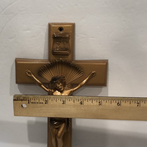Traditional Casket Crucifix Cross Metal Bronze Jesus Religious INRI Parsons 11" - Picture 8 of 8