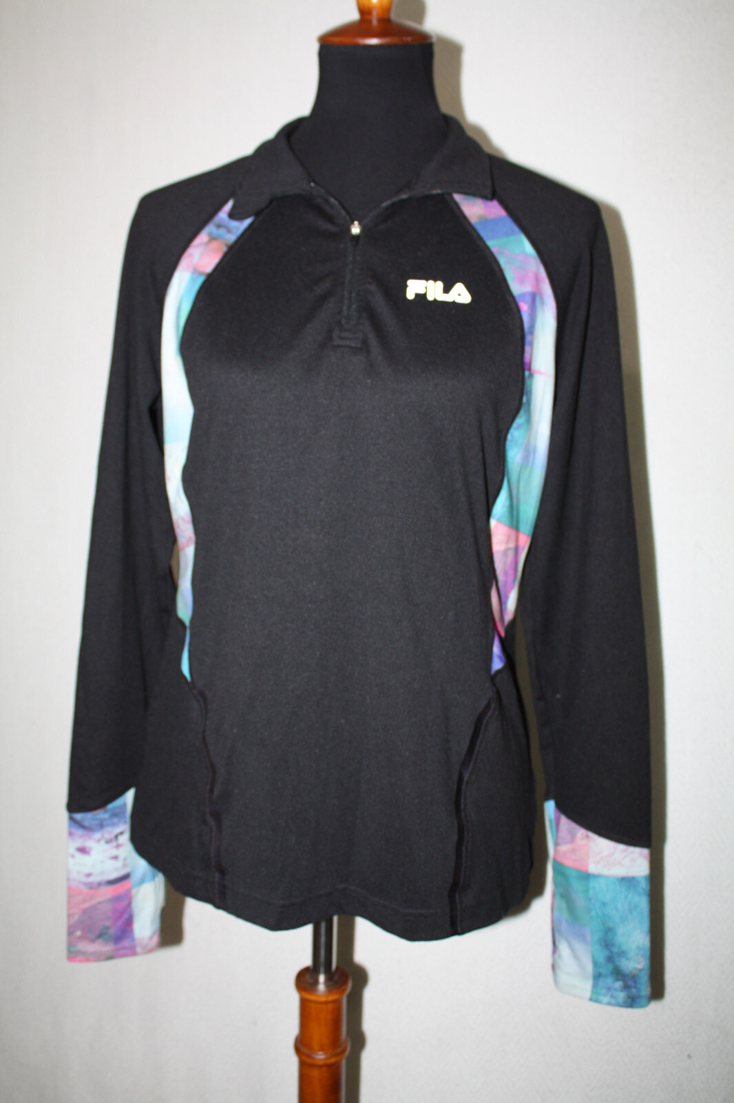 FILA Sport Taglia M Giacca da Running Warm Up Nera Cerniera 1 4 Maniche Lunghe Fori per Pollici