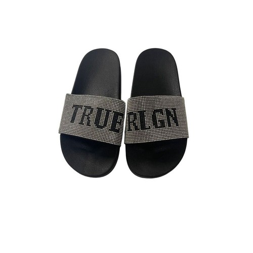 True Religion Meyer Damen-Pantoletten Strass Glitzer schwarz silber Größe 7