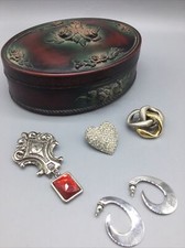 Vintage Ornate Plastic Trinket Box With Costume Jewelry Lot Monet Earrings Set