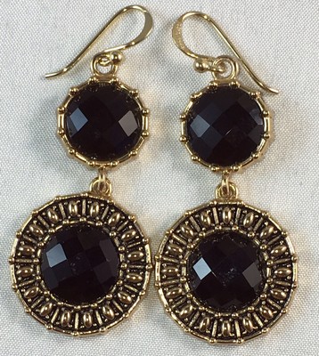 Studio Barse Faceted Onyx Gemstone Floral 2-Tone Hoop Earrings ~ Pierced