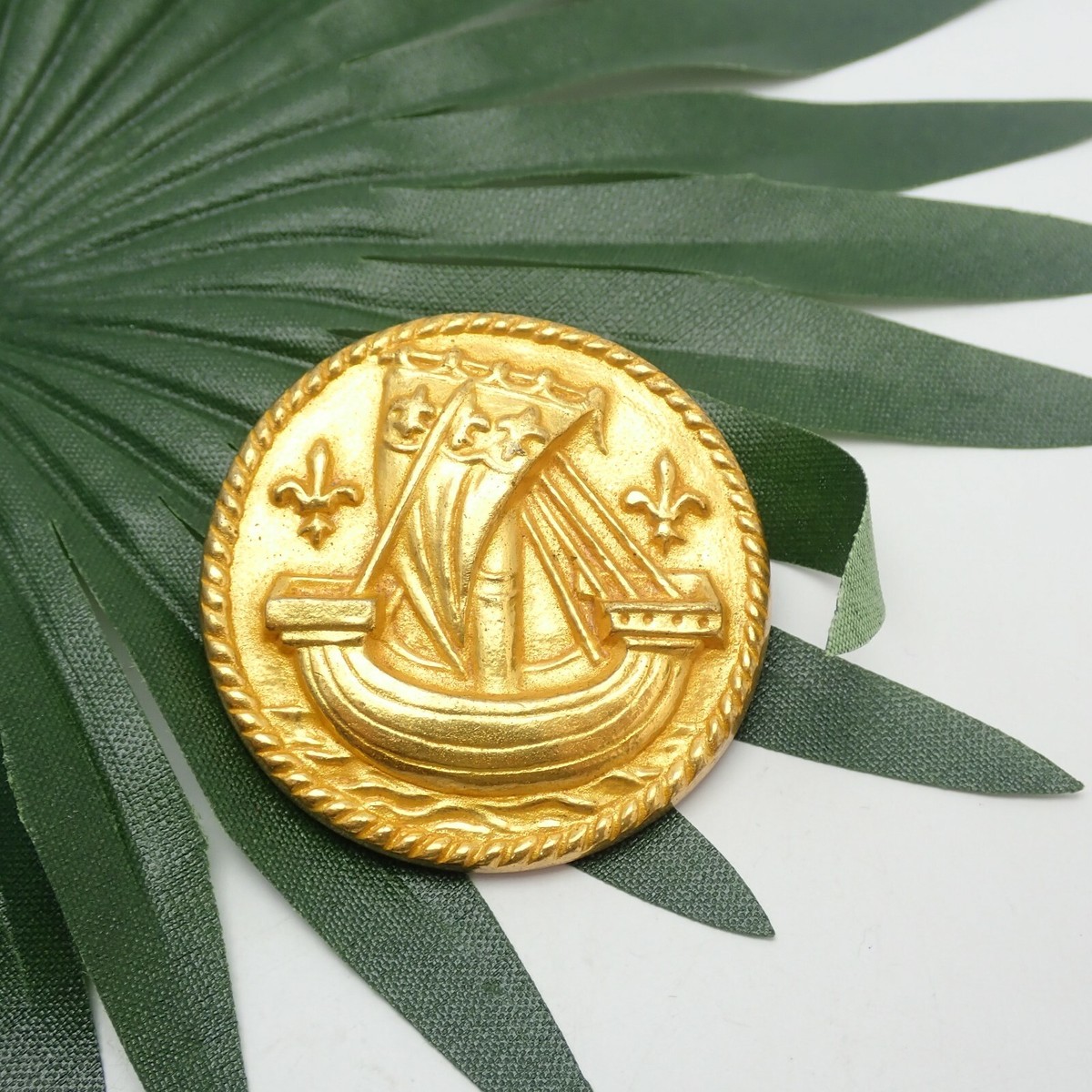 Vintage Arthus Bertrand Paris Gold Tone Tall Ship Medallion Pin