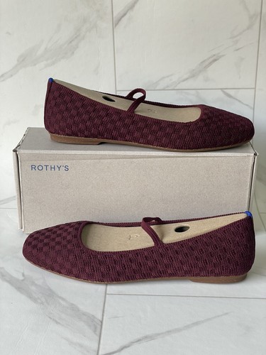 Rothy's Women's The Max Square Mary Jane Flats Wine Red Size 12.5 New 232-005