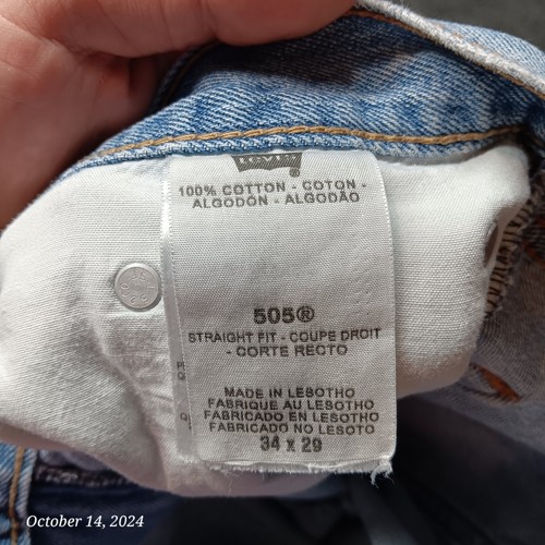 LEVIS 505 magasin Jeans Homme 34 X 29 Bleu Jambe Droite Coupe Régulière Taille Moyenne Lavage
