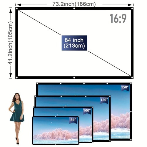 16:9 Portable Wrinkle Free Lightweight Projector Screen Rear Projection Curtain - Picture 20 of 24