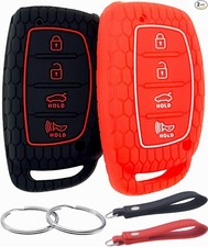 Silicone Rubber Key Fob Cover Compatible with 2016-2021 Elantra Black Red