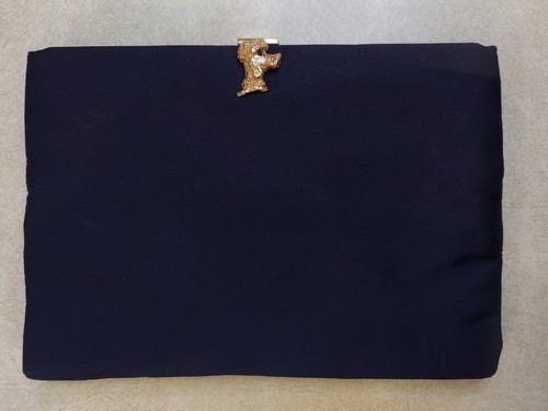 Vintage Coblentz France Blue Satin Clutch Handbag Poodle Clasp w/ Change Purse - Picture 2 of 12