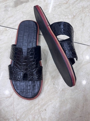 Luxury Men's Sandals Genuine Leather Skin-100% Handmade, Black size 13US EU 47 - Picture 5 of 7