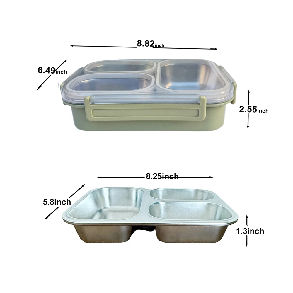 Bento Box Lunch Box Stainless Steel Food Container with 3 Compartments is Sealed