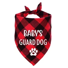 Funny Red Plaid Cotton Babys Guard Security Triangle Bandana, Pet Dog New Bab...