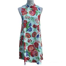 Everly Floral Midi Dress in blue and red - fully lined - size Medium