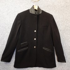 VTG Lauren Ralph Lauren Wool Blazer Women 6 P Black Leather Loop Collar Riding S