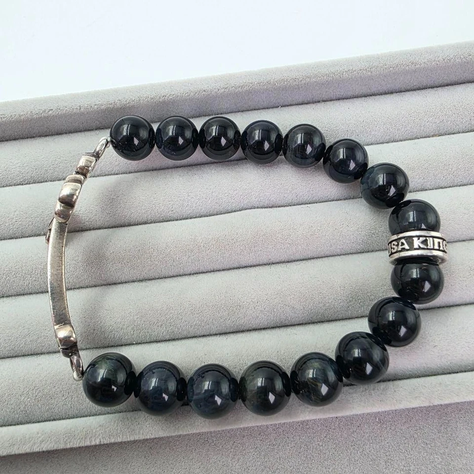 KING BABY Bracelet Cross SV 925 Silver Blue Tiger Eye USA Used From Japan - Image 3 of 4