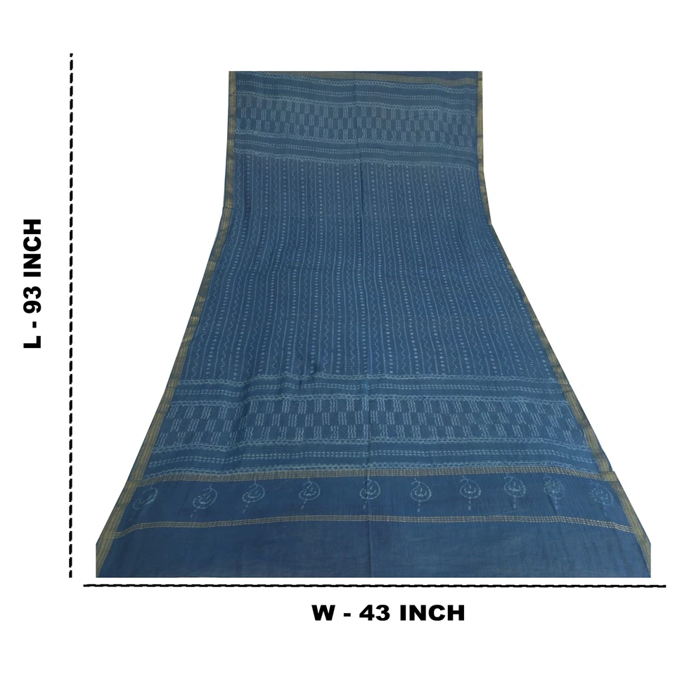 Estola de algodão puro estampada em bloco de mão Sanskriti vintage longa azul Dupatta Bagru - Imagem 3 de 4