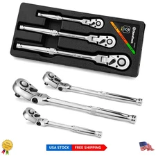 3-Piece Flex-Head Ratchet Set - Chrome Alloy, Ergonomic, 72-Tooth Design