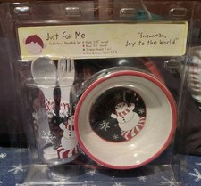5 Pc Christmas Dinner Set Childrens Eco Bamboo Toddler SNOWMAN JOY TO THE WORLD