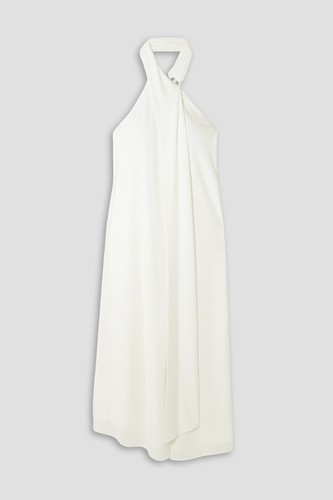 RRP €570 HALSTON Kali Cocktail Midi Dress US2 UK6 IT38 XS White Draped Open Back - Picture 3 of 6
