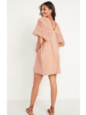 Old Navy Coastal Plain Cotton Crochet Flutter Sleeve Tie-Back Swing Mini Dress M