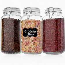 78Oz Glass Food Storage Jars with Airtight Clamp Lids, 3 Pack Wide Mouth Large