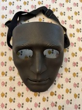 Blank Full Face Mask sturdy Plastic Adjustable Strap Halloween Cosplay Black
