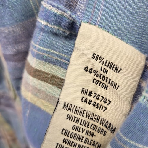 Bob Timberlake Linen Button Shirt Mens 2XL Tall 2XLT Blue Plaid Roll Tab Sleeve - Picture 17 of 20