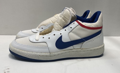 Nike Men White Blue Red Solid Mesh Leather Court Athletic Shoes Flat Us 7 5 - Foto 2 di 7