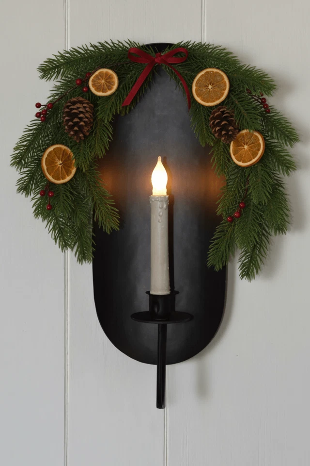 Primitive Colonial Black Metal Drawing Room Candle Sconce 15" - Image 2 of 4
