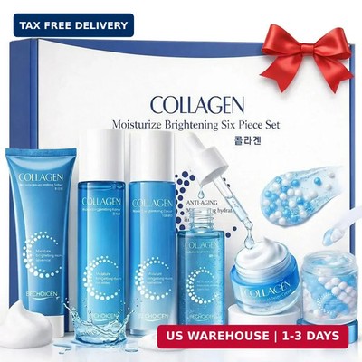 Collagen Skincare Set for Women - 6Pcs Face Care Kit with Cleanser,Toner,Serum,E